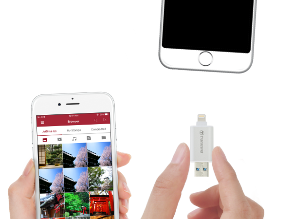 Clé USB de 64 Go JetDrive Go 300 de Transcend pour iPhone/iPad en argent 