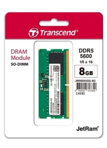 Thanh ram dùng cho Laptop hiệu Transcend 8GB JM DDR5 5600 SO-DIMM 1Rx16 1Gx16 CL46 1.1V